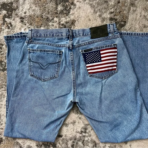 Harley-Davidson Boot Cut Jeans with Custom American Flag Pocket - One of a Kind - Picture 3 of 10